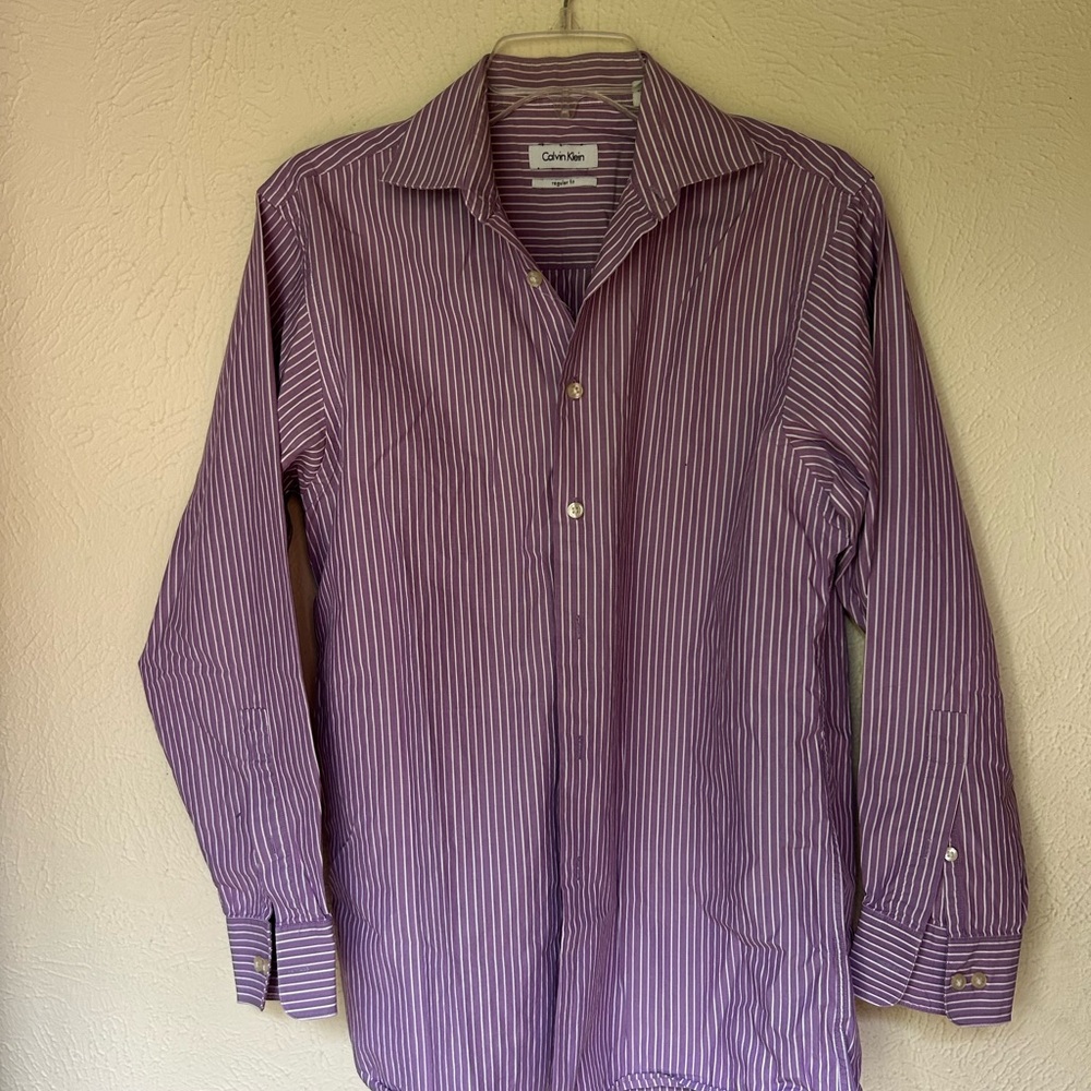 Calvin Klein Men's Purple Striped Dress Shirt